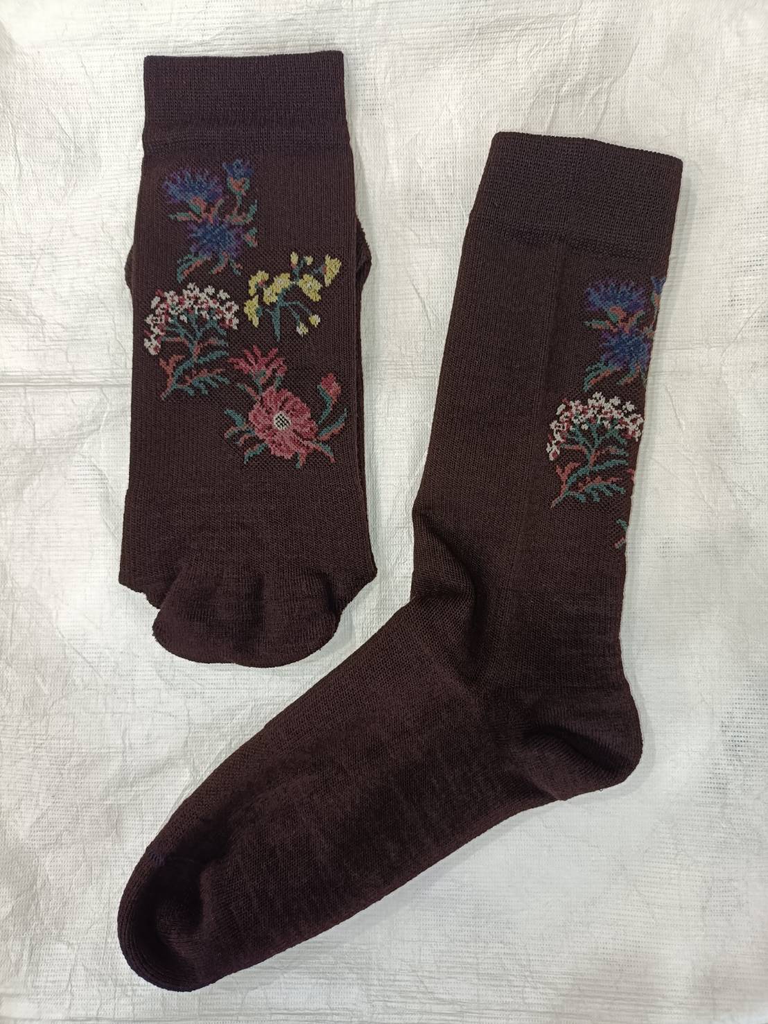 高山植物図鑑(耐久性◎/お花の刺繍が可愛いメリノウールソックス)【laceflowersocks】