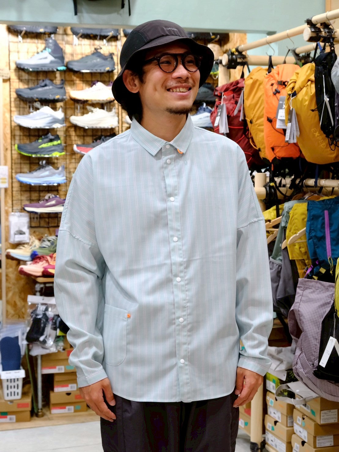 ムササビ woolenストライプシャツ（襟付き） ムササビwoolenストライプシャツ（襟付き・ウール混オリジナル