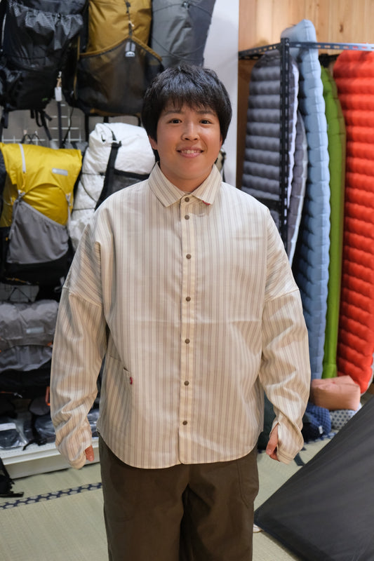 ムササビwoolenストライプシャツ(襟付き・ウール混オリジナルシャツ)【SANKAKU STAND】