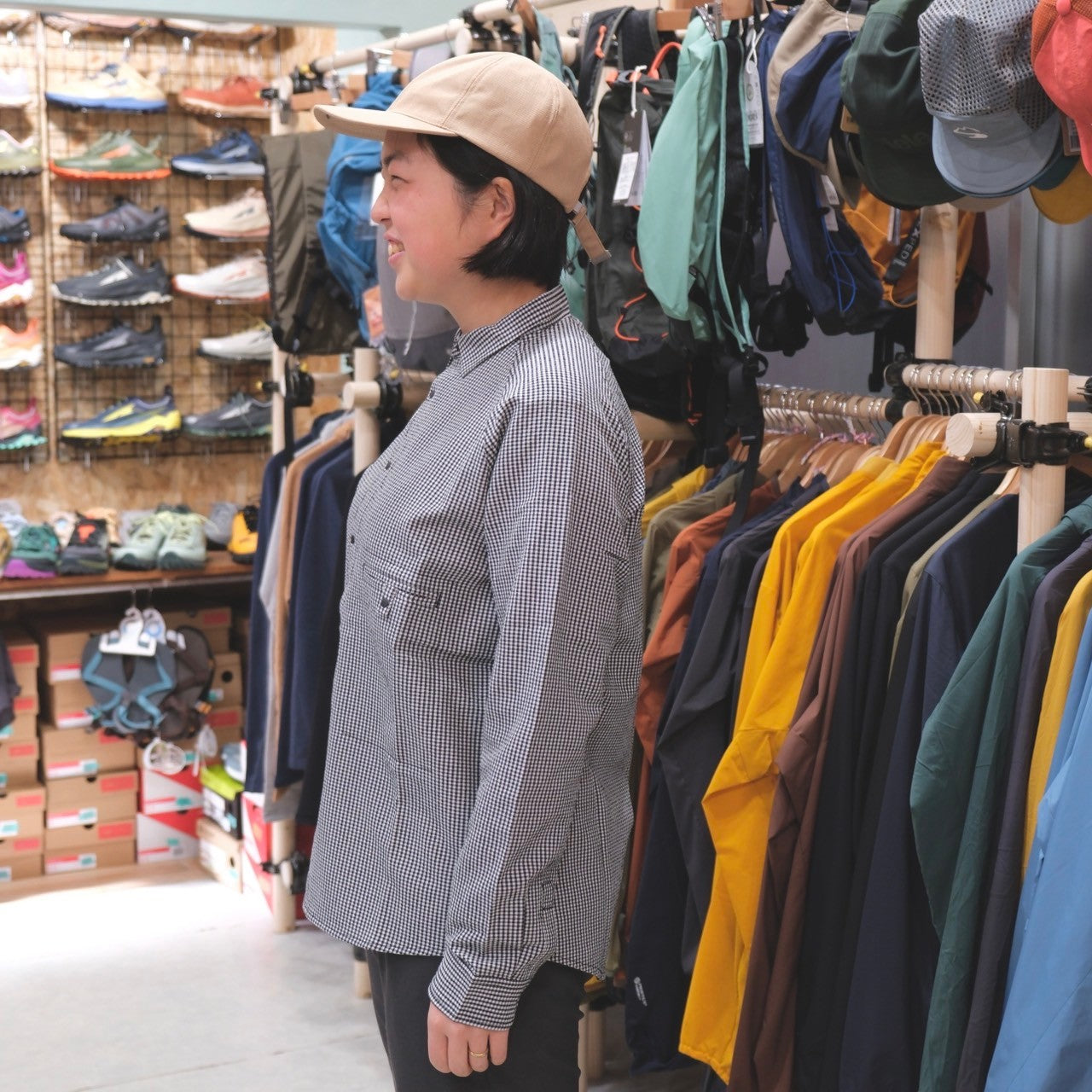 ギンガムサッカーのショートカラーシャツ(ストレッチ抜群・汗で張り付かない)【AXESQUIN ELEMENTS】