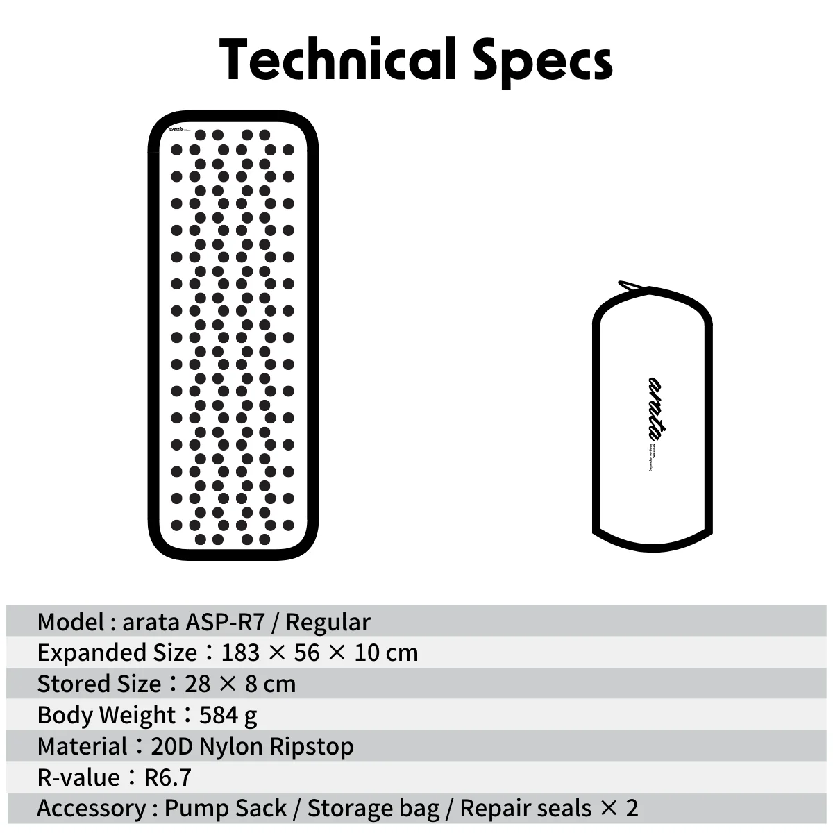 ASP-R7 Regular（R値6.7 / -30℃環境対応）【arata】