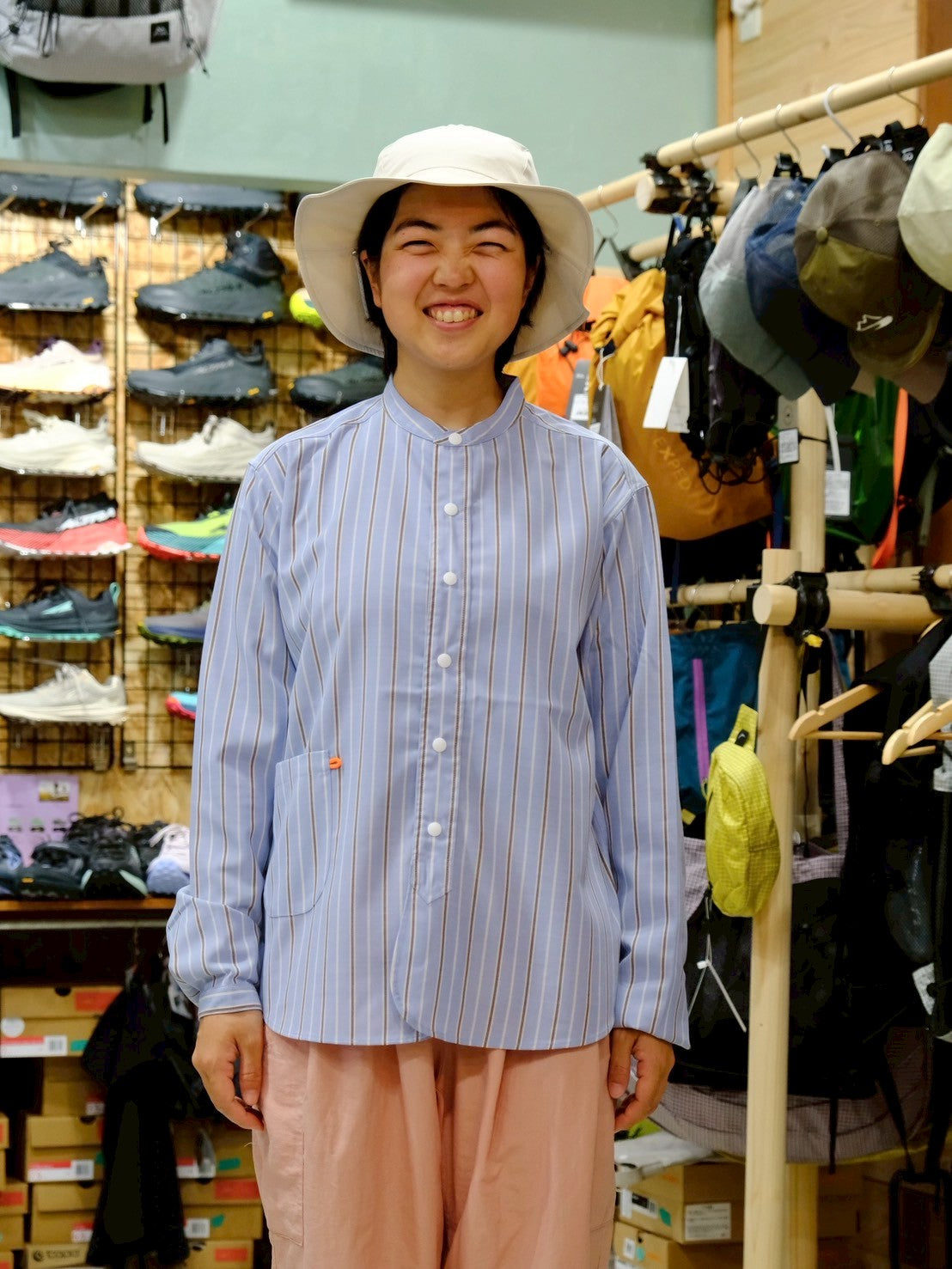 ムササビ woolenストライプシャツ（襟付き） ムササビwoolenストライプシャツ（襟付き・ウール混オリジナル