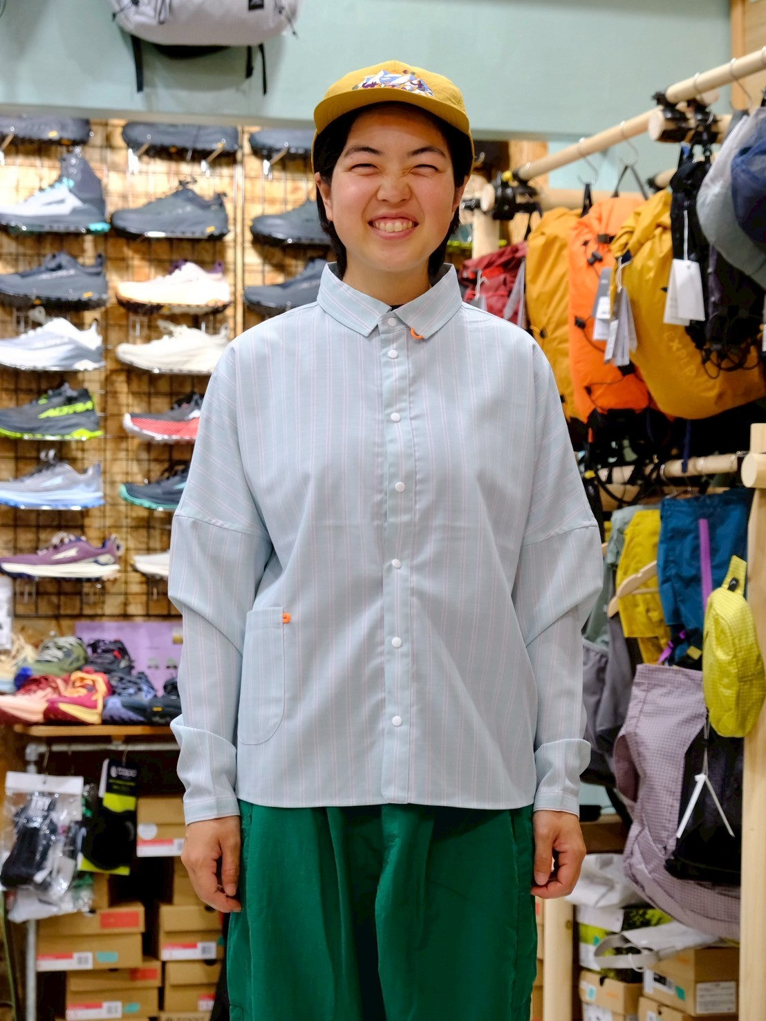 ムササビwoolenストライプシャツ（襟付き・ウール混オリジナルシャツ）【SANKAKU STAND】