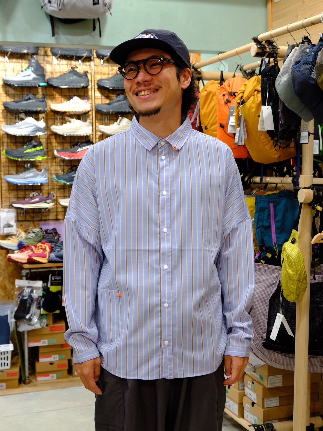 ムササビwoolenストライプシャツ（襟付き・ウール混オリジナルシャツ）【SANKAKU STAND】