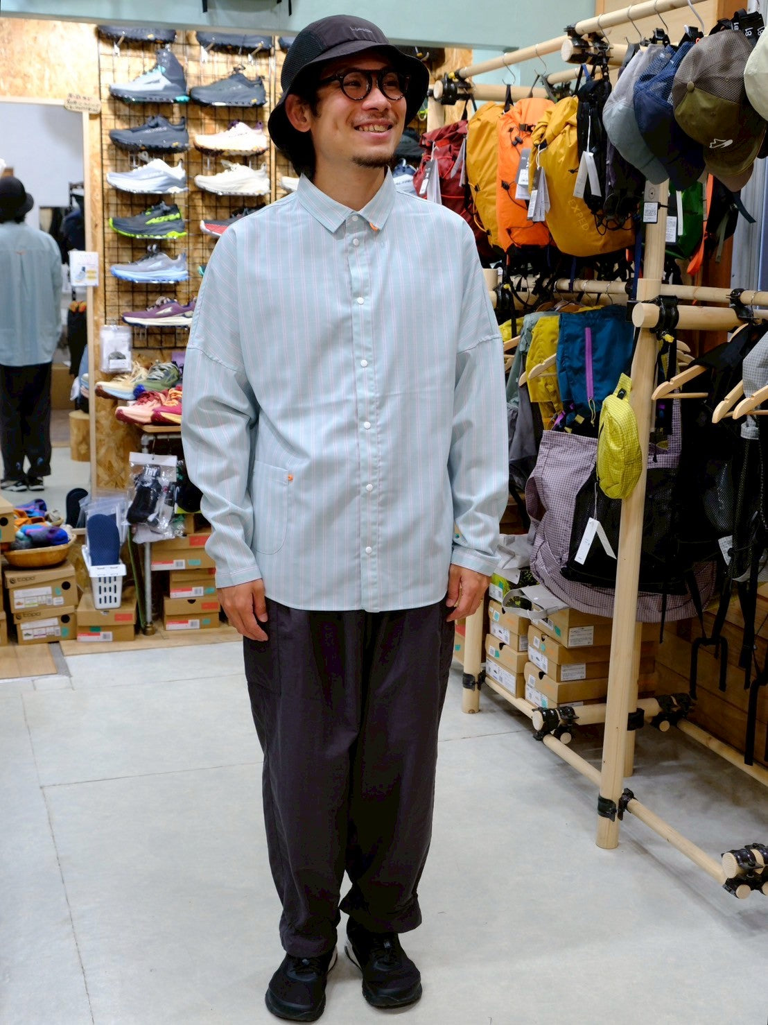 ムササビ woolenストライプシャツ（襟付き） ムササビwoolenストライプシャツ（襟付き・ウール混オリジナル